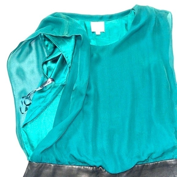 Parker Woman Green Silk & Black Leather Combo Mini Dress Size S - Picture 12 of 15